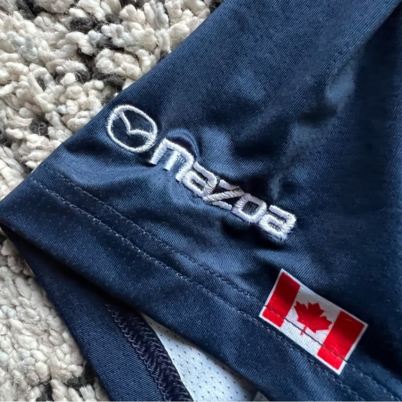 Adidas Polo Shirt Navy Blue North America Flags Print Mazda Logo Men’s Large - Picture 5 of 13